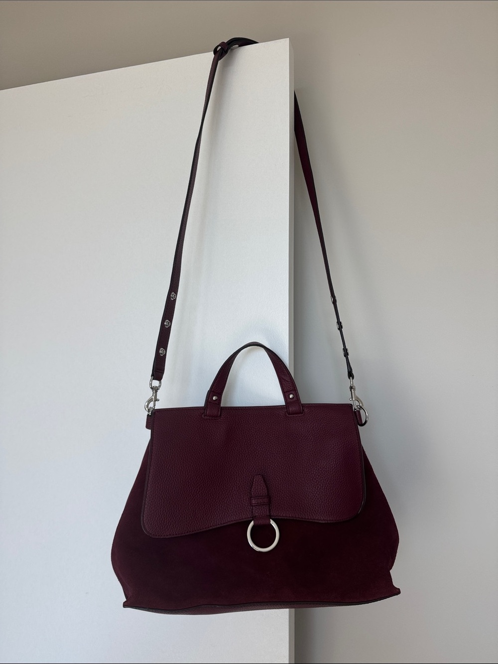 Rebecca Minkoff Keith Medium Satchel Acai Burgundy Leather Suede NWOT - Picture 5 of 13